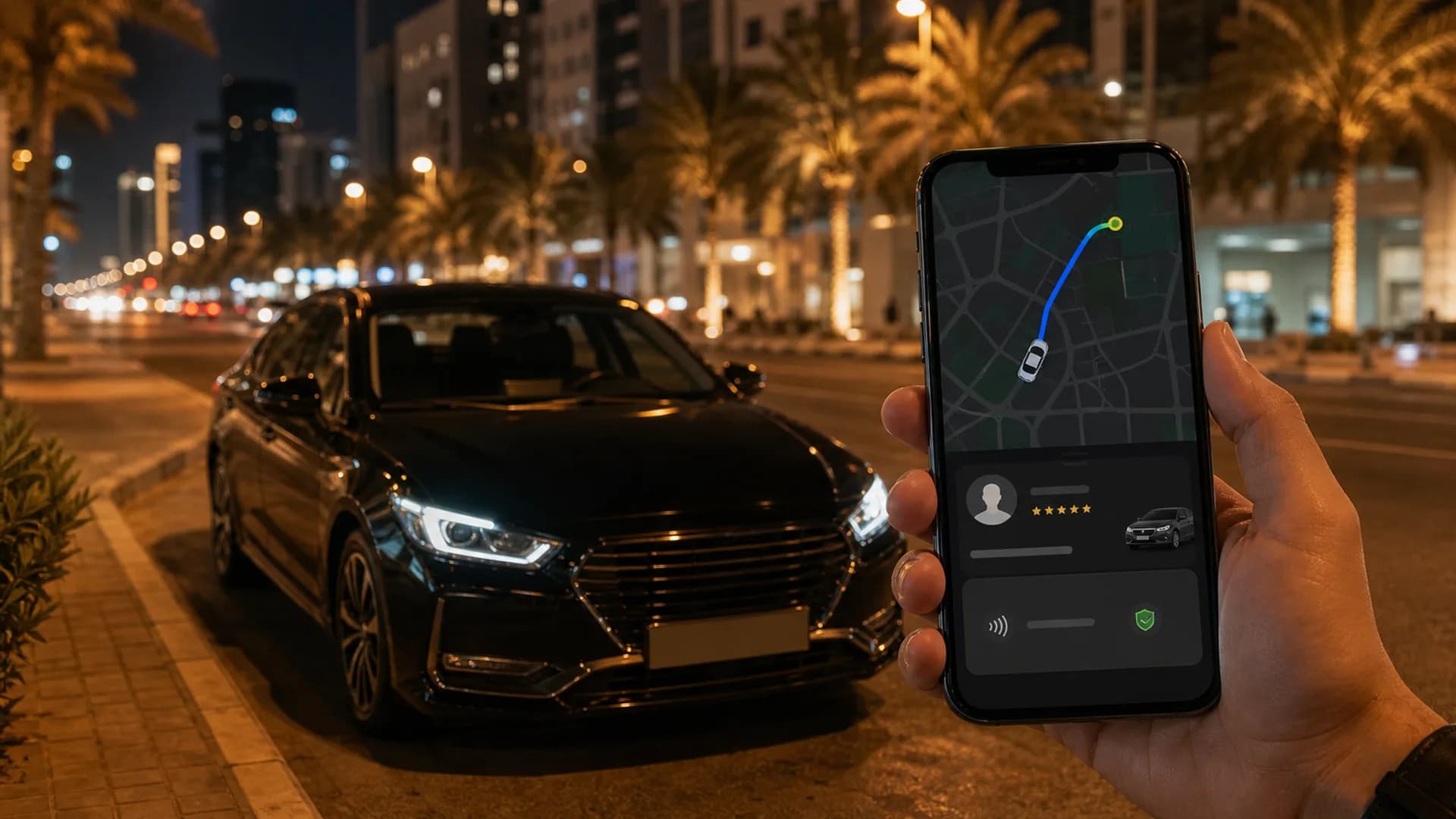 A Jeeny-style MENA ride-hailing service shown on a branded rider app
