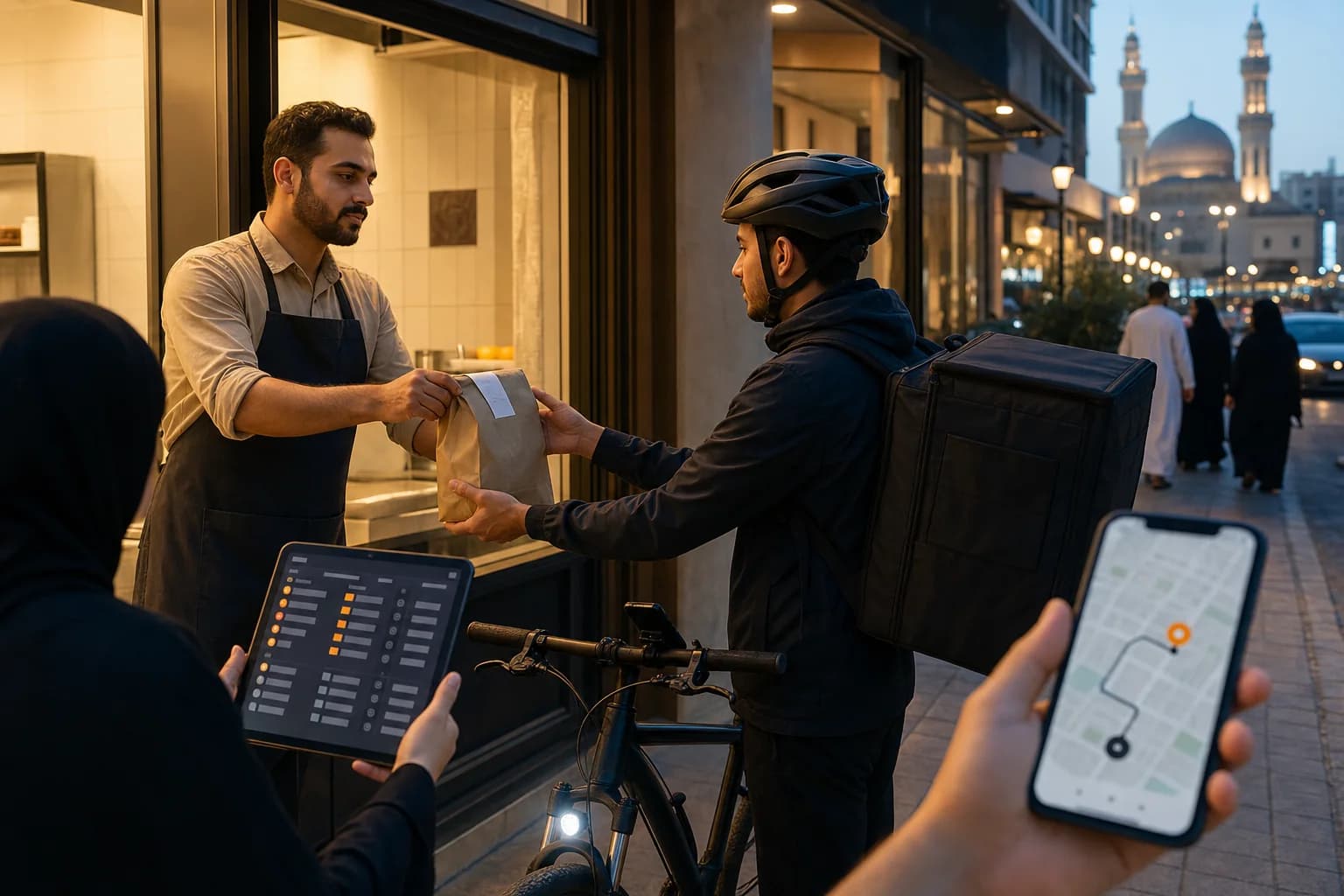 Food delivery operator coordinating restaurant orders and courier dispatch